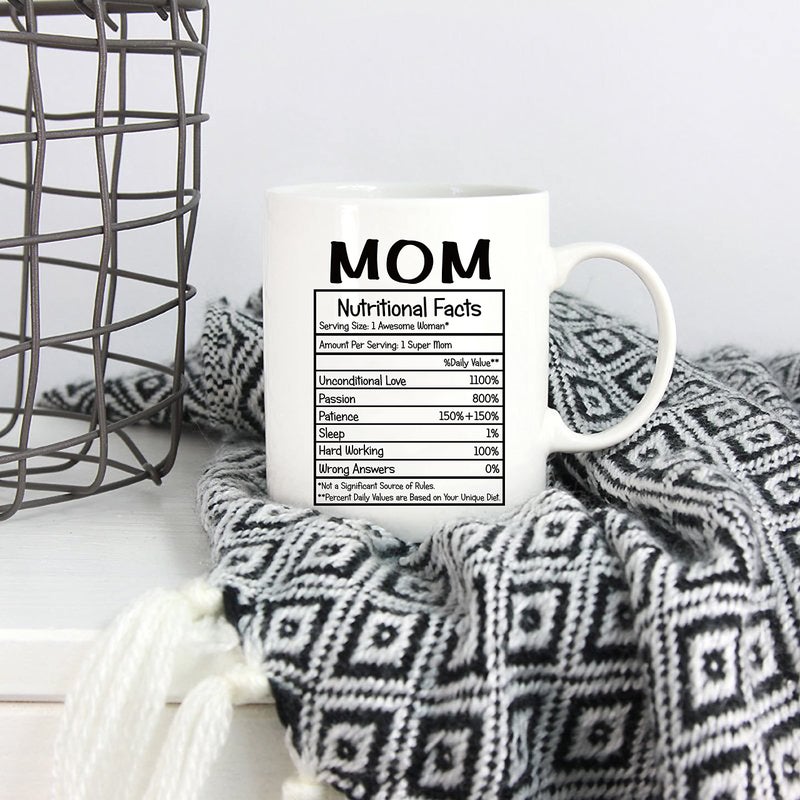 5Aup Mothers Day Christmas Gifts Mom Nutritional Facts Coffee Mug, Funny New Gag Novelty Gift from Child Daughter Son Kids Husband for Birthday, 11Oz Novelty Ceramic Cups - Image 5